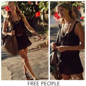 🌺2pc SET! NWTS-$90 FREE PEOPLE Fuego Set Soft Open-Knit Black Tank & Skirt M